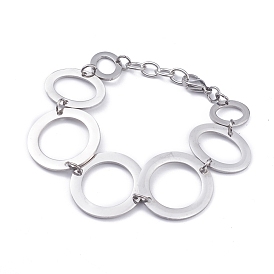 304 Stainless Steel Link Chain Bracelets, with Lobster Claw Clasps, Ring