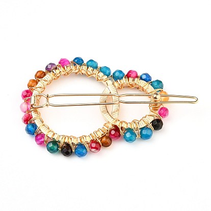 Alloy Hollow Geometric Gemstone Beads Hair Barrettes, Ponytail Holder Statement, with Hair Accessories for Women, Interlink Rings Shape