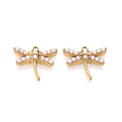 304 подвески в виде стрекоз из нержавеющей стали и искусственного жемчуга ABS, ионное покрытие (ip)