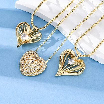 Женские латунные подвески в форме сердца с прозрачным кубическим цирконием