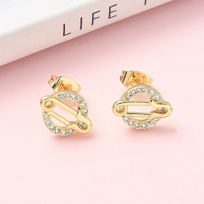 Серьги-гвоздики из латунной микропаве с прозрачными кубическими цирконами, стойки покрытие, без кадмия и без свинца