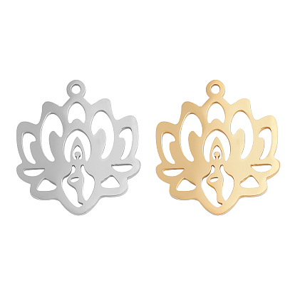 12pcs 2 couleurs 201 pendentifs en acier inoxydable, conclusions de menuisiers en filigrane, pour chakra, Coupe au laser, fleur de lotus avec yoga