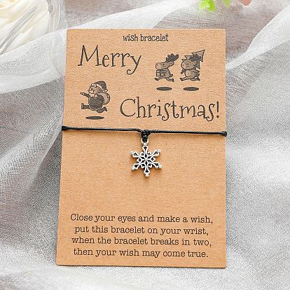 Christmas Charm Bracelet Handmade with Alloy Pendant and Braided Cord - Festive European Style Jewelry