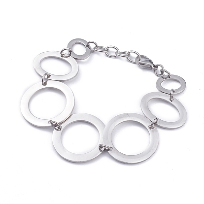 304 de acero inoxidable pulseras de cadena enlace, con cierre de langosta, anillo