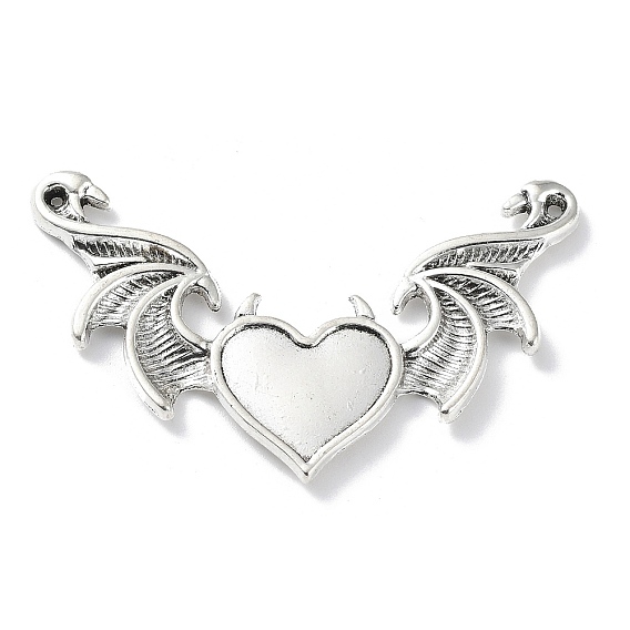Alloy Cabochon Connector Settings, Heart with Wings