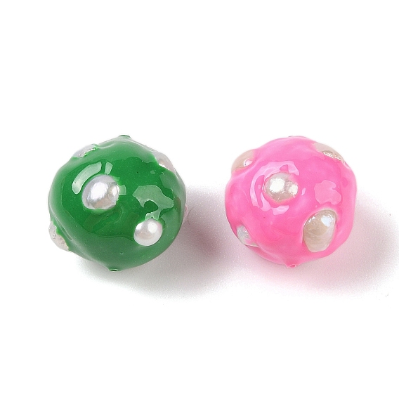 Бусины из натуральной эмали с жемчугом кеши, бусины ручной работы, круглые