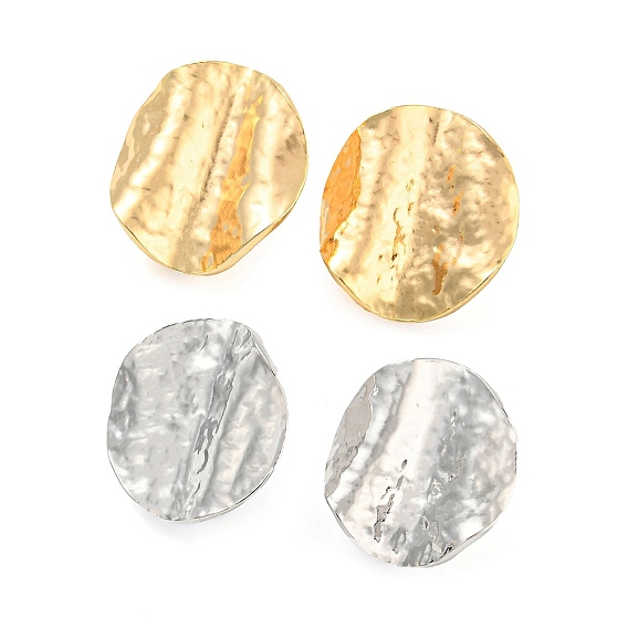 Фурнитура для сережек-гвоздиков с текстурой из кованой латуни, без кадмия, без никеля и без свинца, Twist плоские круглые, с вертикальными петлями