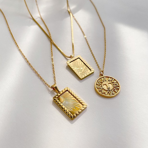 304 Stainless Steel Pendant Necklaces for Women, Golden