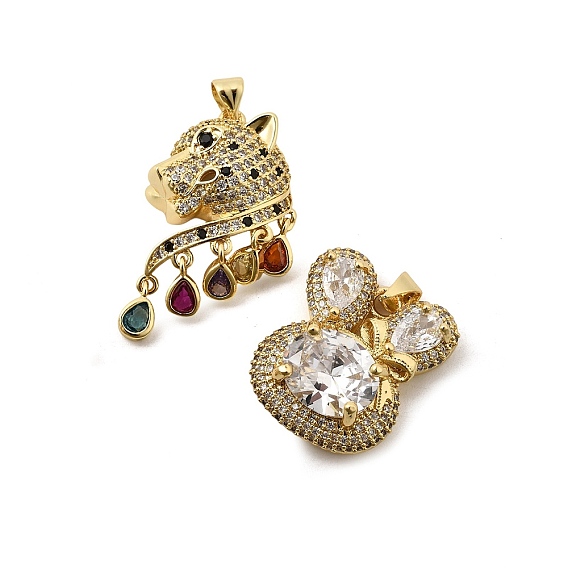 Латунные микропаве прозрачные подвески с фианитом, долговечный, стойки покрытие, без свинца и без кадмия, реальный 18 k позолоченный