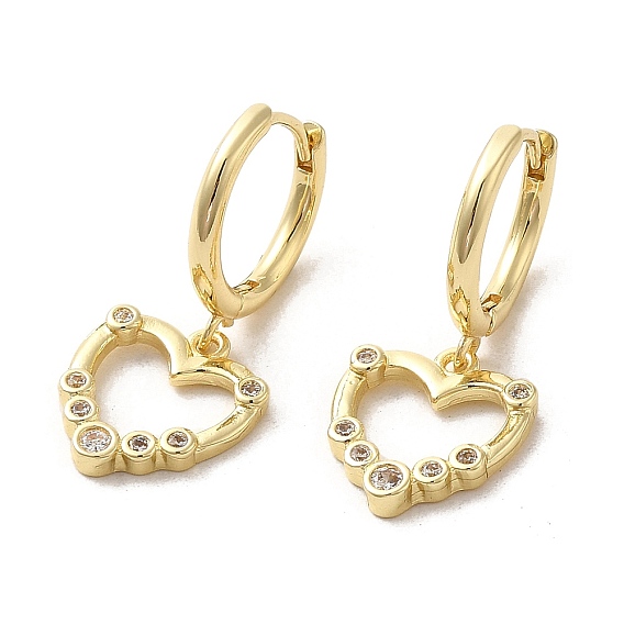 Rack Plating Brass Micro Pave Cubic Zirconia Dangle Hoop Earrings, Heart