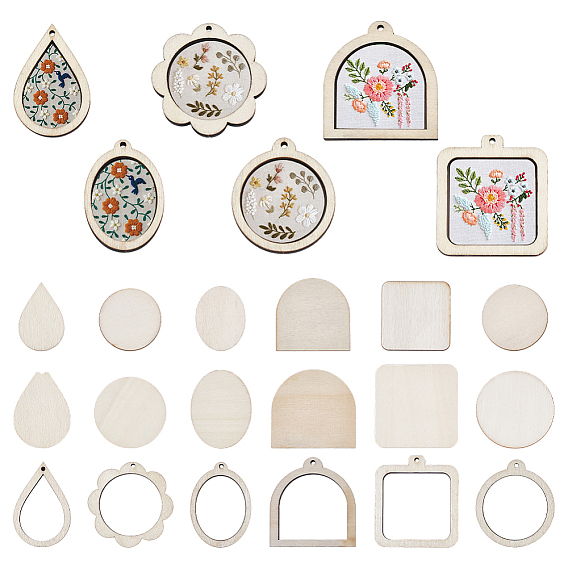 12 Bags 6 Styles Mini Wooden Embroidery Hoops