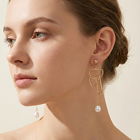 Серьги-гвоздики из сплава и искусственного жемчуга с кисточками, г-образный