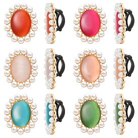 12шт 6 цвета овальные съемные украшения для обуви «кошачий глаз» и имитация жемчуга, с пряжкой из сплава и пластика