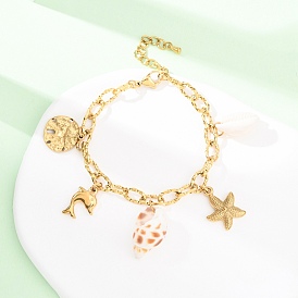 Браслеты с подвесками из нержавеющей стали для женщин с дельфинами и морскими звездами, с диваном-кроватью, ионное покрытие (ip)