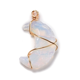 Opalite Pendant, with Real 18K Gold Plated Eco-Friendly Copper Wire Copper Beading Wire Findings, Moon