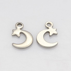 304 Stainless Steel Moon and Star Charms, 11x7x1mm, Hole: 1mm