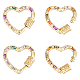 4шт. латунные подвески-карабины с микропаве из разноцветных кубических цирконий, для изготовления ожерелий, быстрые ссылки, долговечный, сердце