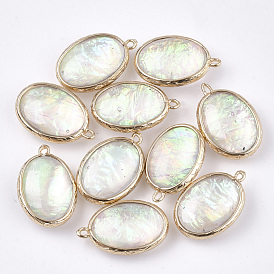 Resin Pendants, with Brass Findings, Oval, Golden