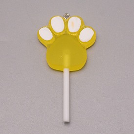 Resin Pendants, with Iron Loop, Imitation Candy, Cat Paw Lollipop