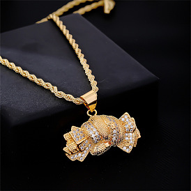 Brass Pave Clear Cubic Zirconia Dollar Pendant Necklaces for Men