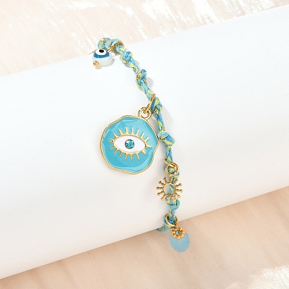 304 браслеты из нержавеющей эмалированной подвески, плетеные браслеты из хлопкового шнура для женщин, дурной глаз, глаз, луна и солнце, с лэмпворком и стеклом, ионное покрытие (ip)