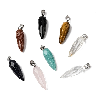 Подвески из натурального и синтетического смешанного камня, гранёные подвески в виде моркови, с металлическими защелками на дужках