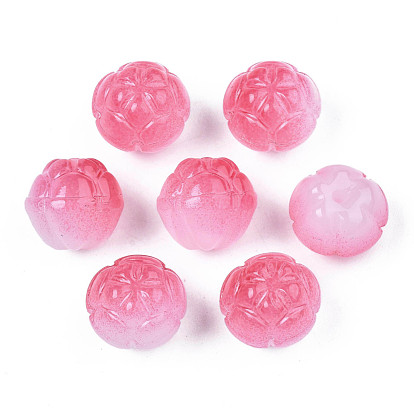 Perles de verre peintes par pulvérisation transparent, la moitié foré, fleur