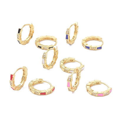 Brass Micro Pave Cubic Zirconia Hoop Earrings, with Enamel, Real 18K Gold Plated, Cadmium Free & Lead Free