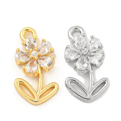 Латунные микропаве прозрачные подвески с фианитом, цветок