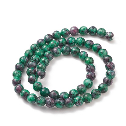Round Dyed Natural Gemstone Bead Strands,  Imitation Ruby in Zoisite Beads Strands