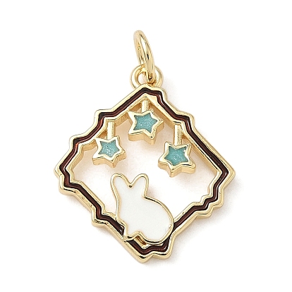Латунь эмаль подвески, с целью перехода в кольце, ромб с кроликом и звездой, реальный 18 k позолоченный