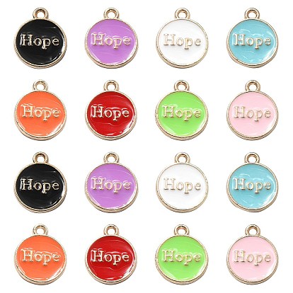 40 шт 8 цвета сплава эмалевые подвески, золотой свет, плоские круглые со словом надежды