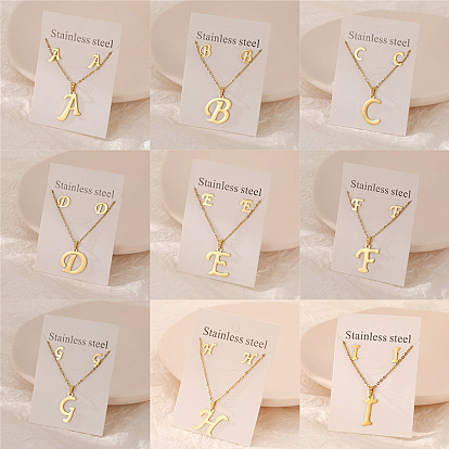 Ожерелья с подвесками в виде букв из нержавеющей стали и комплекты серег-гвоздиков, золотые