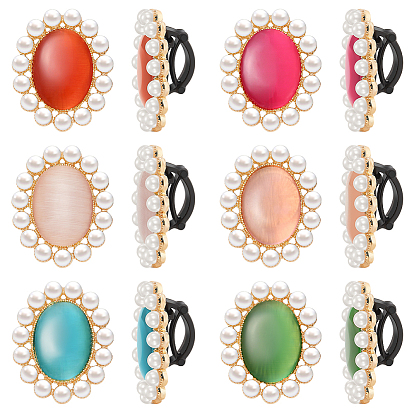 12шт 6 цвета овальные съемные украшения для обуви «кошачий глаз» и имитация жемчуга, с пряжкой из сплава и пластика