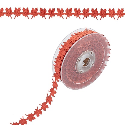 Autumn Theme Polyester Ribbon, for Gift Wrapping, Floral Bows Crafts Decoration, Maple Leaf
