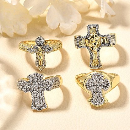Латунные кольца из манжеты с прозрачным цирконием, крестовые кольца для женщин