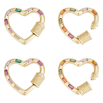 4шт. латунные подвески-карабины с микропаве из разноцветных кубических цирконий, для изготовления ожерелий, быстрые ссылки, долговечный, сердце