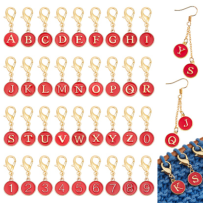 36шт. 36 стильные буквы A~Z и цифры 0~9 плоские круглые маркеры для подвесок из эмали из сплава, подвески с застежкой-лобстером крючком