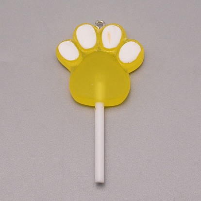 Resin Pendants, with Iron Loop, Imitation Candy, Cat Paw Lollipop