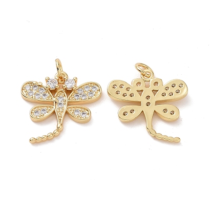 Brass Cubic Zirconia Pendants, Cadmium Free & Lead Free, with Jump Ring, Dragonfly Charm