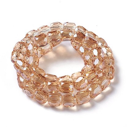 Electroplate Glass Beads, Pearl Luster Plated, Faceted Barrel