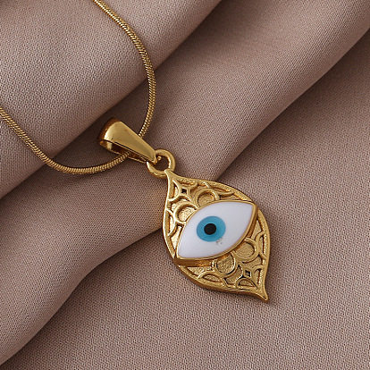 304 эмалированные ожерелья из нержавеющей стали с креативным белым кулоном в виде сглаза