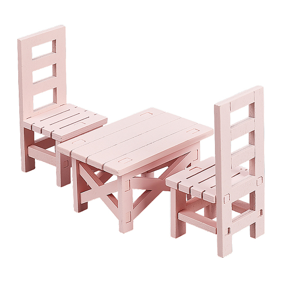 Tables and Chairs Wood Miniature Ornaments, Micro Landscape Home Dollhouse Accessories, Pretending Prop Decorations