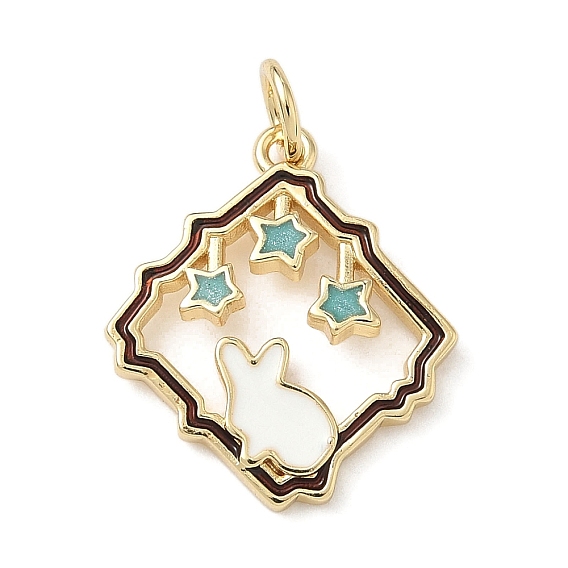 Латунь эмаль подвески, с целью перехода в кольце, ромб с кроликом и звездой, реальный 18 k позолоченный