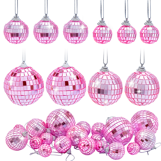 30Pcs 4 Styles Foam & Glass Mirror Ball Pendant Decorations, Party Decor