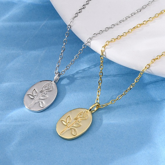 925 Женские ожерелья с подвеской в виде овала из стерлингового серебра с гравировкой в виде цветка розы