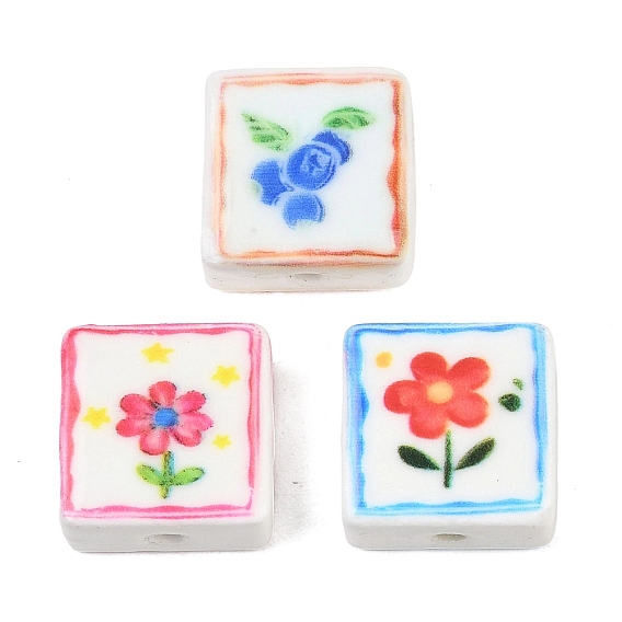 Печатные ручной фарфоровые бусы, площадь с цветочным узором