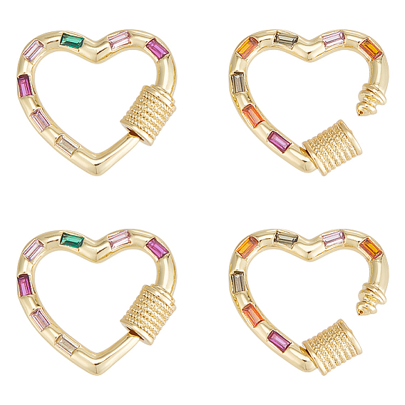 4шт. латунные подвески-карабины с микропаве из разноцветных кубических цирконий, для изготовления ожерелий, быстрые ссылки, долговечный, сердце