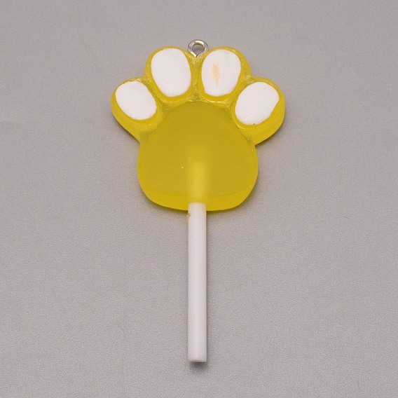 Resin Pendants, with Iron Loop, Imitation Candy, Cat Paw Lollipop