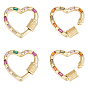 4шт. латунные подвески-карабины с микропаве из разноцветных кубических цирконий, для изготовления ожерелий, быстрые ссылки, долговечный, сердце